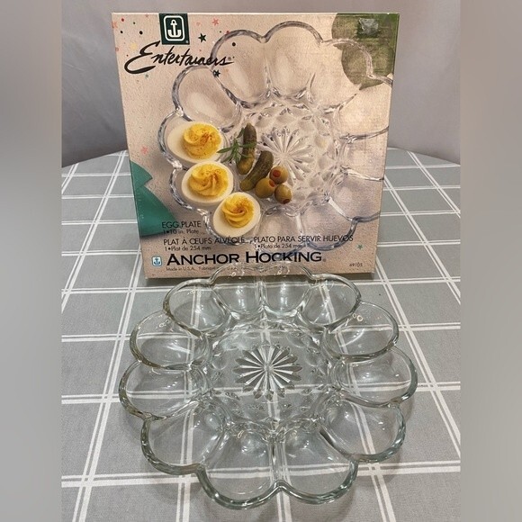 Vintage Anchor Hocking Deviled Egg Platter Relish Pickle Server Tray Glass - Picture 1 of 3